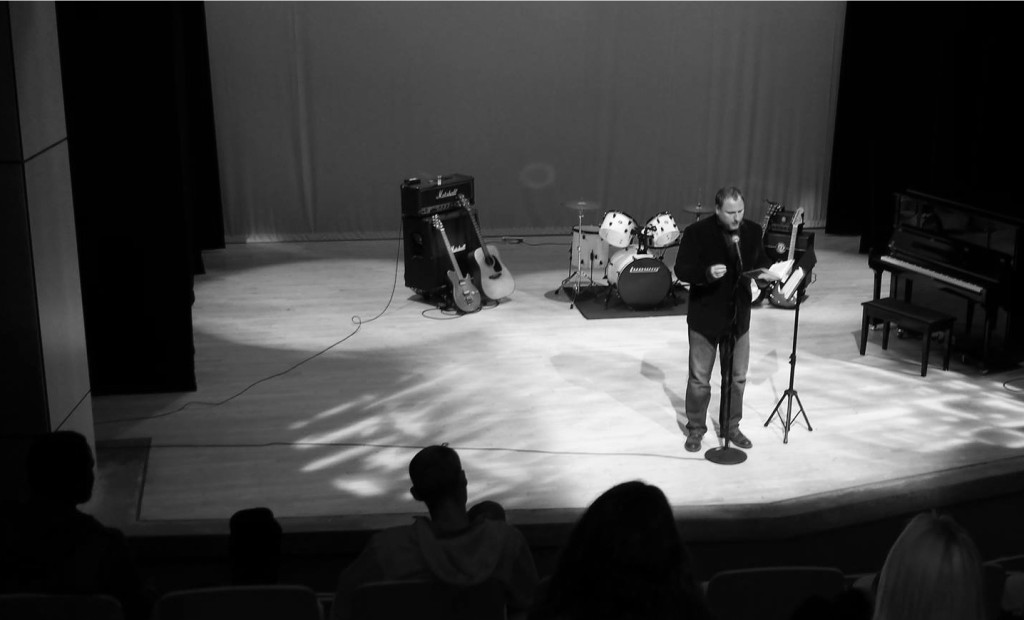 Hilbert reads at the Venice Island Performing Arts Center in Philadelphia. 